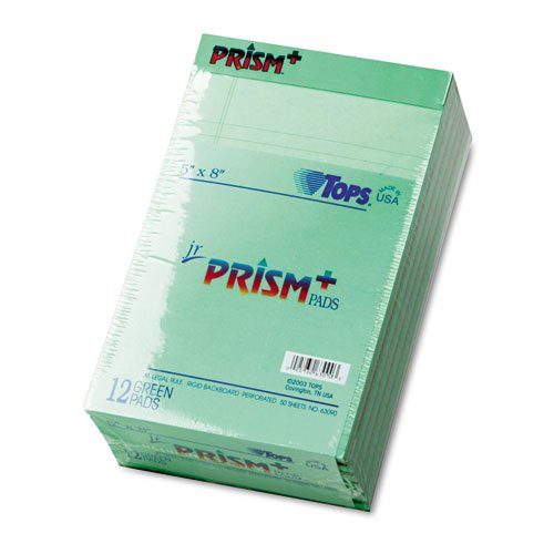 TOPS 63090 Prismt Plus Jr. Legal Rule Writing Pads, 5x8, Pastel Green, 50 sheets/pad, 12/pk