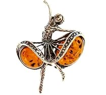 Certified Genuine Honey Amber and Sterling Silver Ballerina Pin
