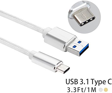 TECKING USB 3.1 Type C Male to Type A 3.0 Male Cable 3.3 Ft Nylon Braided Reversible Data Charger for Google Nexus 6P 5X Oneplus 2 Lumia 950 950XL Silver