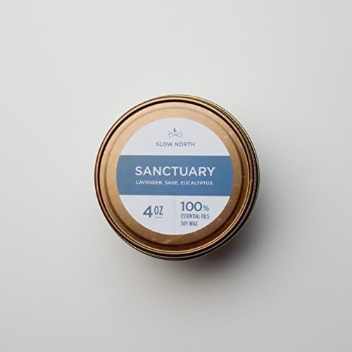 Slow North (Sanctuary - 4 oz) Soy Wax Vegan Candle Scented Only with 100% Pure Essential Oils (Eucalyptus, Lavender & Sage), Aromatherapy, Jelly Jar with Lid, Handmade in USA