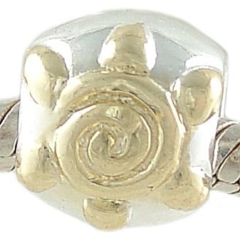 Sun 925 Sterling Silver and 14K Gold Plated Spacer Bead fits European Charm Bracelet