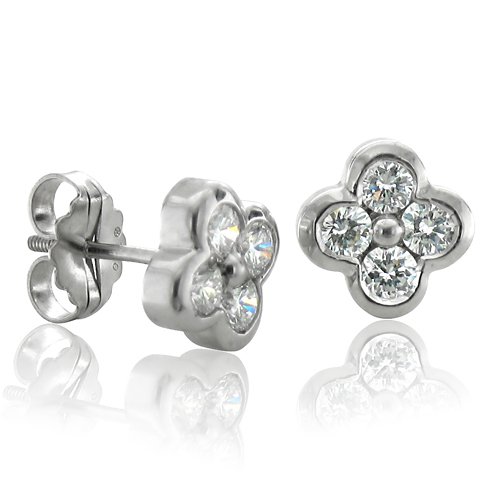Childrens Toyshop  Jewelry : 18k White Gold Floral Clovers Stud Diamond Earrings (D-E, SI, 0.56 carat)