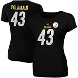 NFL Pittsburgh Steelers Troy Polamalu #43 Ladies Fair Catch IV T-Shirt - Black (Small)