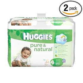 Huggies Pure and Natural Bonus Pack Diapers, Size 4, 60-Count (Pack of 2)Huggies Pure & Natural Diapers (Pack of 2)