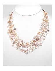 Peach (Natural) Japanese silk cord Fresh Water Pearls Necklace In Zinc