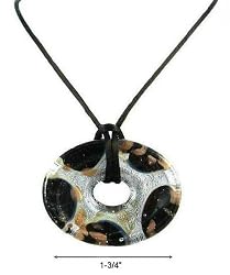 Necklace - N81 - Murano Glass Style - Oval Shape ~ Black Gold Silver