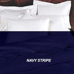 MARRIKAS 300TC Egyptian Cotton QUEEN NAVY STRIPE Duvet Cover Set