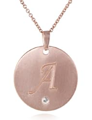Brushed Sterling Silver and Diamond Accent Engraved Initial Pendant Necklace ( I-J Color, I2-13 Clarity ), 18"
