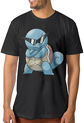 Realmens Pocket Monster 007 Squirtle Black Cotton Men T-shirt