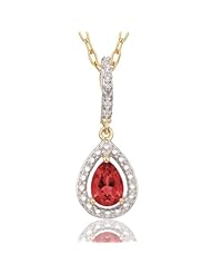Gold over Sterling Silver Diamond Accent Red Cubic Zirconia Drop Pendant