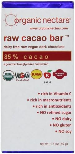Organic Nectars Raw Cacao Chocolate Bar, 85% Cacao, 1.4-Ounce Bar (Pack of 3)