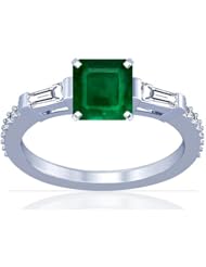 18K White Gold Emerald Cut Emerald Ring With Sidestones
