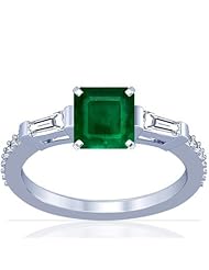 Platinum Emerald Cut Emerald Ring With Sidestones