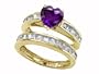 3.50 cttw Sterling Silver 14K Yellow Gold Plated Genuine Heart Shape Amethyst Wedding Set Size 7