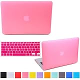 HDE Rubberized Hard Shell Plastic Case + Matching Keyboard Skin for Macbook Air 11.6" - Fits Model A1370 / A1465 (Pink)