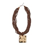 Wood Beads and Shell Brown Pendant 