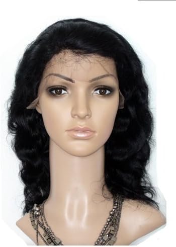 Honeywin 100% Malaysian Virgin Human Hair Front Lace Wigs Malaysia Body Wave Human Hair Natural Black 1# 7 Sizes(12"-22") One Piece Packing (16 Inch)