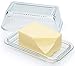 Circleware Farm Glass Butter Dish with Glass Lid, Multi-Purpose Preserving Serving Dessert Dish Tray, 6.75