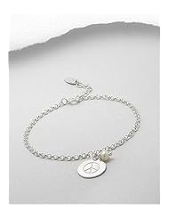 Peace Symbol Fresh Water Pearls Bracelet In 92.5 Sterling Silver