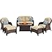 Hanover NEWPT6PCFP-CRM-TN 6 Piece Newport Woven Seating Set in Cream with Fire Pit Table