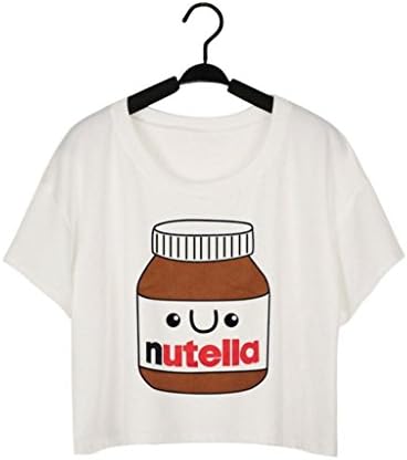 Fashion Women Tank Nutella Print Crop Shirt Tops Short Sleeve