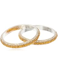Chamak by priya kakkar Set of 2 Handmade Gold Shaded Crystal Encrusted Bangle Bracelet, 7.5"
