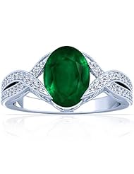 18K White Gold Oval Cut Emerald Fana Designer Ring