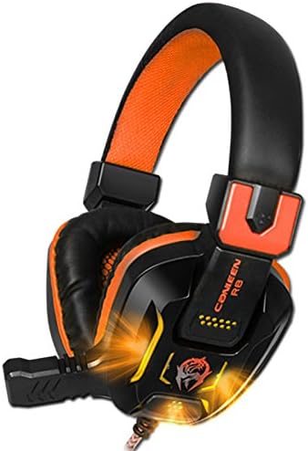 Canleen R8 Professional 3.5mm PC LED Light Gaming Bass Stereo HIFI Noise Isolation Headphones Headband with Microphone Headset Earphone (Black Orange)