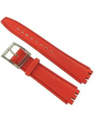 17mm Milano WB Genuine Calfskin Leather Kevlar Coated Stitched Red Watch Band fits Swatch