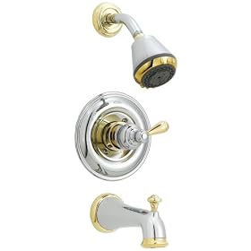 Delta Faucet 1480CB-75CB Botanical Single-Handle Tub and Shower Faucet, Chrome/Vibrant Vibrant Polished Brass