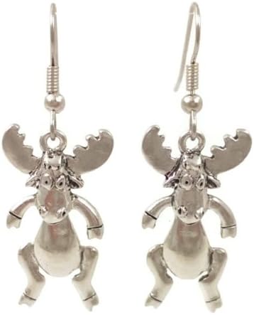 Surgical Steel Dangle Earrings Moveable Moose Silver Tone