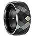 Black Ceramic Ring by CERAMIC GESTALT® - 10mm. Faceted Design.