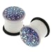 White Single Flared Tanzanite Gem-Studded Plug with Clear Dome Coating and "O" Ring - 2G - Sold as a Pair