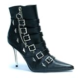 Womens Sexy Black Ankle Boot Chain and Buckles 4 Inch Stiletto Heel