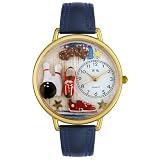 Bowling Navy Blue Leather And Goldtone Watch #G0820005