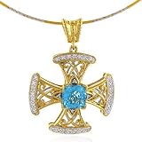 14K Yellow Gold Topaz/Diamond Cross Necklace 17
