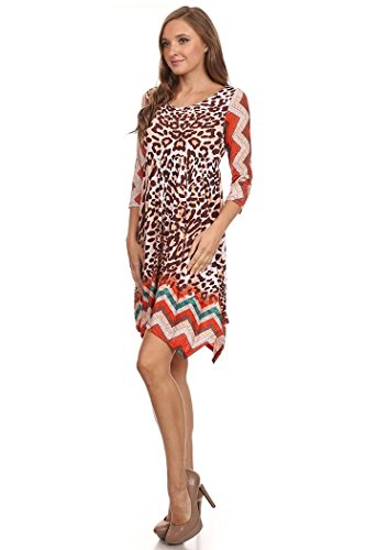 ColorMC Women's Plus Size Paisley Print Asymmetric Hem Sleeve Shift Knit Dress