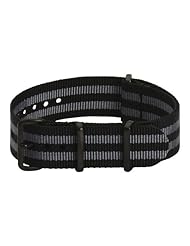 22mm Premium Classic PVD Nylon Striped Black / Grey - Easily Interchangeable Replacement Military Watch Strap / Band - Fits All Watches!!!