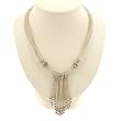 Handmade White Freshwater Pearl Necklace With Serpentine & Antiqued Silver Beads - Lariat Pendant