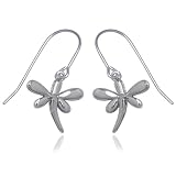 Rhodium Overlay Sterling Silver Diamond-Accent Dragonfly Earrings
