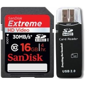 SanDisk Extreme HD Video 16 GB 16GB SDHC Class 10 Memory Card (SDSDRX3-016G) with Everything But Stromboli (tm) Card Reader