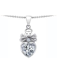 Original Star K (tm) Love Angel Pendant with 10mm Genuine White Topaz Heart in 925 Sterling Silver