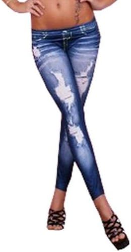 Woman Basic Sexy Faux Jeans Ankle Slim Skinnny Tight Leggings Pants Blue
