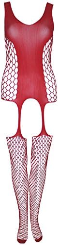 Deja Beauty of USA Crotchless Fishnet Bodystocking, Red, S/M