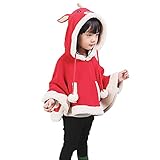 MyMei　可愛い　マント　赤　 ケープ　ポンチョコート　ボレロ　フード付き　子供　エルク　鹿　トナカイ　サンタ　クリスマス　女の子　子供服　キッズ　赤ちゃん　秋冬　厚手　変身変装　プレゼント (L)