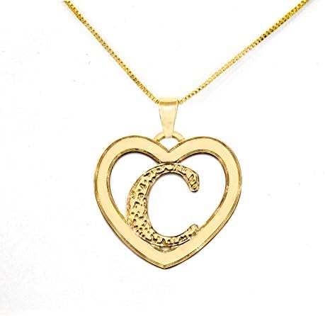Stuning 24k Gold Plated Initial Pendant Necklace Personalized Heart Charm ... (C)