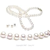 Cultured 18 Inches 1-Strand 5-5.5mm White Pearl Necklace & 5-5.5mm White Pearl Earrings with Silver Mount