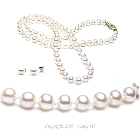 Cultured 18 Inches 1-Strand 5-5.5mm White Pearl Necklace & 5-5.5mm White Pearl Earrings with Silver Mount