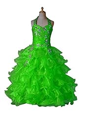 Girls Halter Lace   Beaded  Organza  Ball Gown Pageant Dress/Party Dress  With Rhinestones and Ruffles
