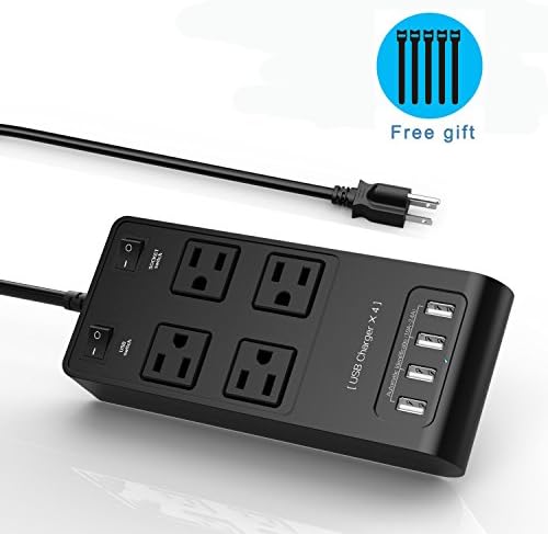 Huewind USB Power Strip/Surge Protector PowerPort Strip with 4 AC Outlets, 4-Port USB Charger with (5V.1.0A-2.4A) 5.5ft Cord for iPhone, iPad, Samsung Galaxy S6/S6 edge, Nexus, HTC M9, Motorola, LG